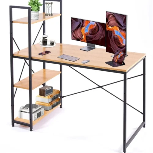 Generic Computer Desk with Adjustable Shelves Multipurpose Table Multipurpose Table – Grey wood