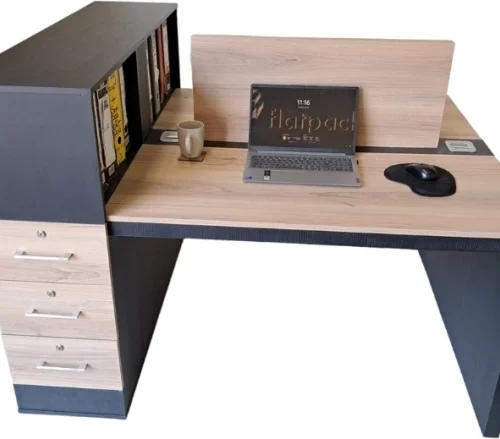 Flatpack DIY Kingston Double Workstation Office Table – Sahara & Ebony