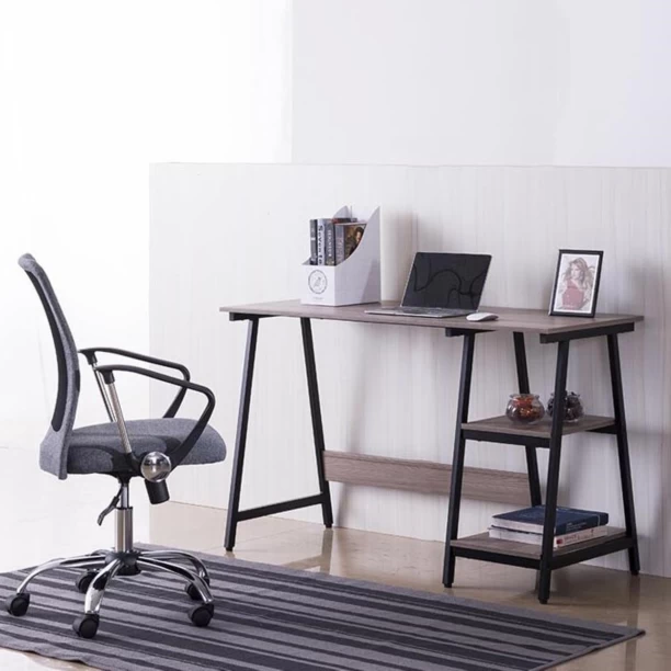 Creative Deco Home & Office Desk NEXA - Workstation with 2 Shelves Multipurpose Table – Earth Brown - Image 2