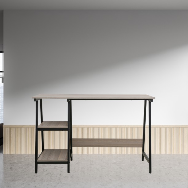 Creative Deco Home & Office Desk NEXA - Workstation with 2 Shelves Multipurpose Table – Earth Brown - Image 3