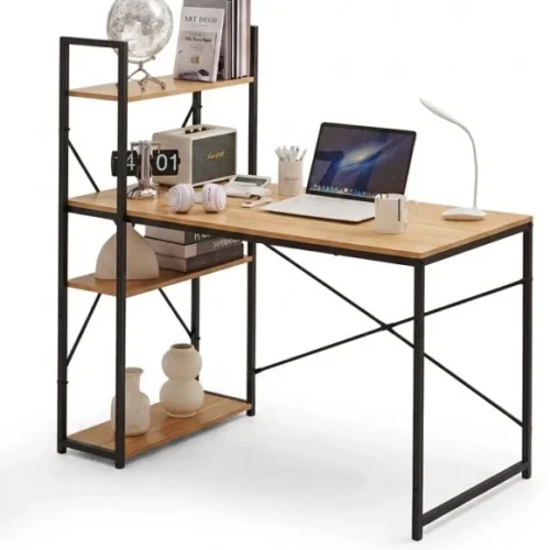 Woodly Work Desk Office Computer Workstation with Shelves Student Desk Table Office Table – Light Oak