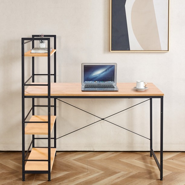 ArtisanFurnitureWarehouse Furniture 120 × 64cm office computer desk 3-layer storage rack railing and headphone hook heavy-duty metal frame writing desk suitable for home apartments and offices for office operations-GREY WOOD Multipurpose Table - Image 5