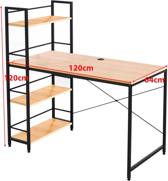 ArtisanFurnitureWarehouse Furniture 120 × 64cm office computer desk 3-layer storage rack railing and headphone hook heavy-duty metal frame writing desk suitable for home apartments and offices for office operations-GREY WOOD Multipurpose Table - Image 2