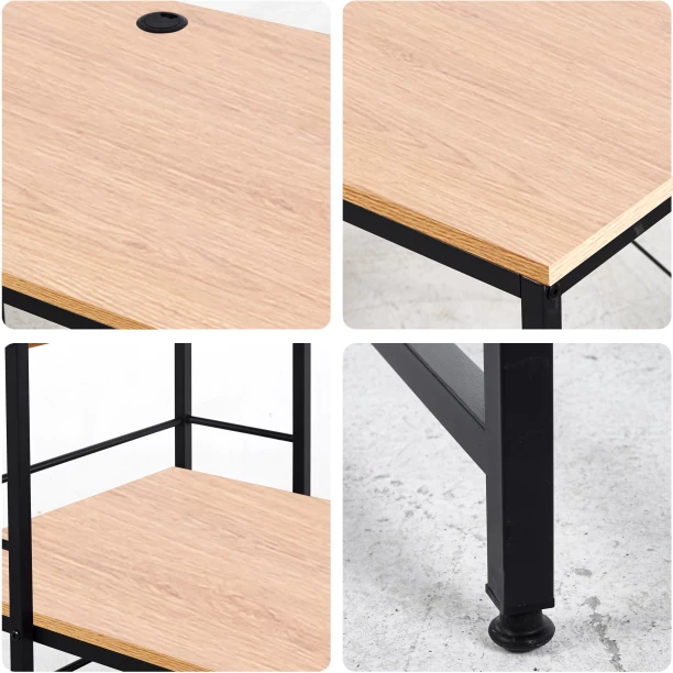 RSQQAV 120cm Industrial Computer Desk with Reversible 4-Tier Shelves – Home Office Study Workstation with Cable Management & X-Brace Support (120 x 64 x 120 cm) Multipurpose Table – Wood - Image 3