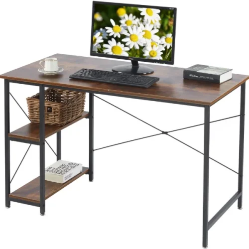 Artisyn 120cm Home Computer Desk with Shelves and Storage - Brown Multipurpose Table