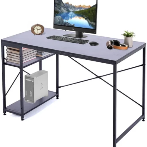Artisyn 120cm Home Computer Desk with Shelves and Storage - Black Conference Table