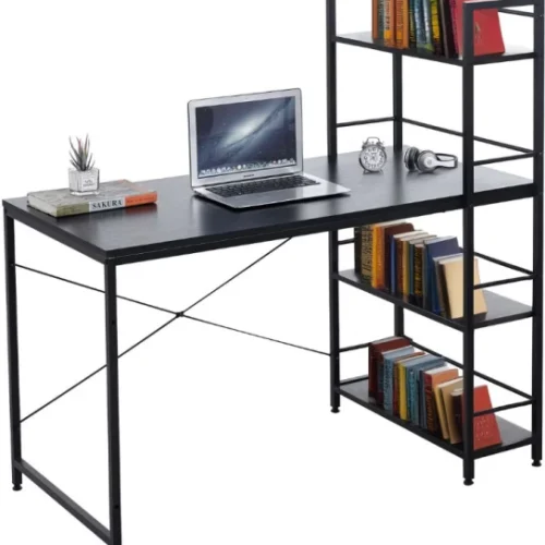 Artisyn Home 4-tier storage rack for computers, study, and office use with partitions - Black Multipurpose Table