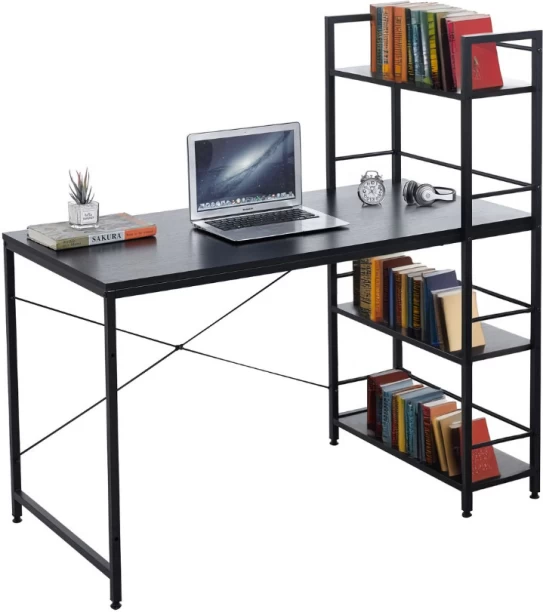 Artisyn Home 4-tier storage rack for computers, study, and office use with partitions - Black Multipurpose Table