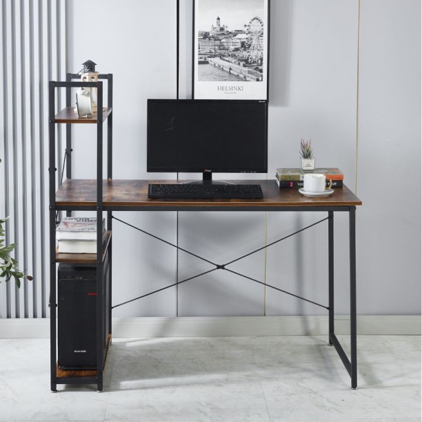 Deals online Computer Table Study Writing Desk Home Office Workstation with 4 Shelves Study Table 127 inch black 8 inch Pack Solid Wood Satinwood Study Table – Berlin Rustic - Image 4