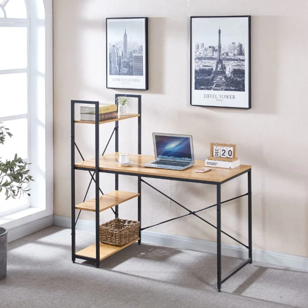 Deals online Computer Table Study Writing Desk Home Office Workstation with 4 Shelves Study Table – Grey Wood - Image 4