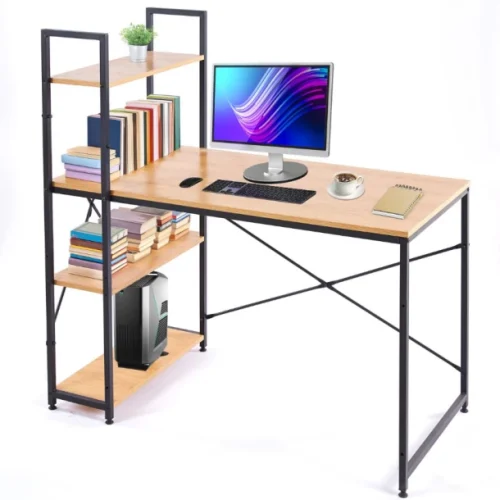 Deals online Computer Table Study Writing Desk Home Office Workstation with 4 Shelves Study Table – Grey Wood