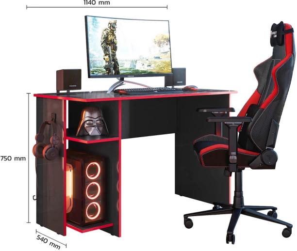 Linx Office and Gaming Desk – Black & Red - Image 2