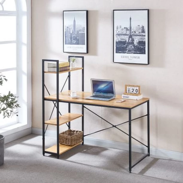 Zzztrade Computer Table Student Desk Office Workstation with 4 Shelves Office Table – yellow - Image 2
