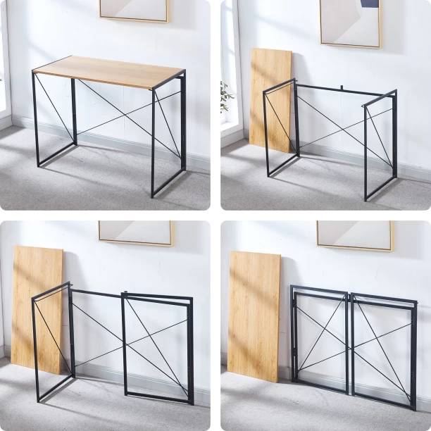 ArtisanFurnitureWarehouse Furniture Foldable Storage Simple Desk 100 × 50 × 74cm Wooden Computer Desk Stable X-shaped Bracket Writing Desk Anti slip Adjustable Foot Metal Frame Suitable for Small Space Homes and Apartments Workstation Desk-GREY WOOD Multipurpose Table - Image 6
