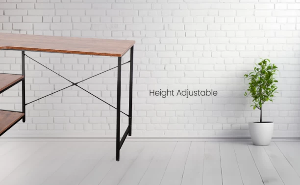 Everfurn Anthony L-Shaped Corner Work Desk - Steel Frame Office Table – Dark Oak with Black Frame - Image 2
