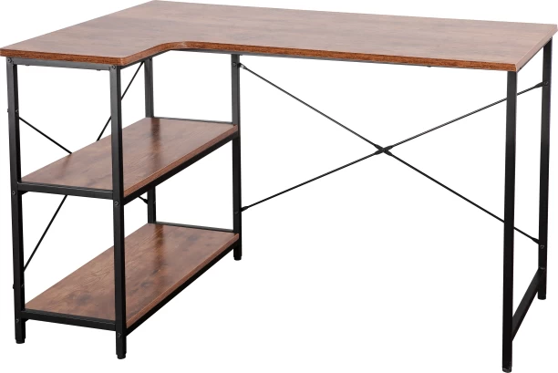 Everfurn Anthony L-Shaped Corner Work Desk - Steel Frame Office Table – Dark Oak with Black Frame