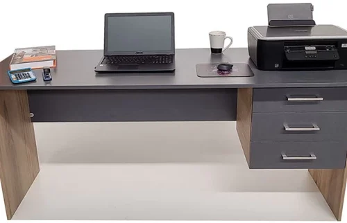 Flatpack DIY London 3 Drawer Desk 150cm Study Table – Storm Grey & Sahara