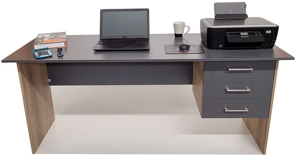 Flatpack DIY London 3 Drawer Desk 150cm Study Table – Storm Grey & Sahara