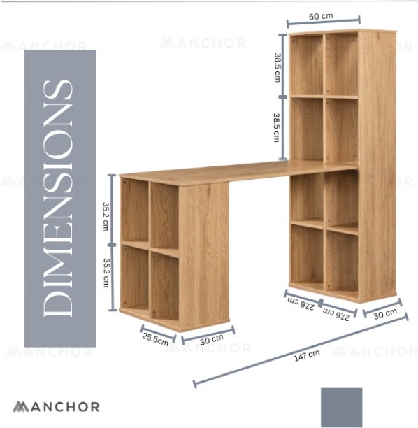 Anchor Multi-functional Office Table with Bookshelf Storage & Compartments Multipurpose Table – Brown - Image 3
