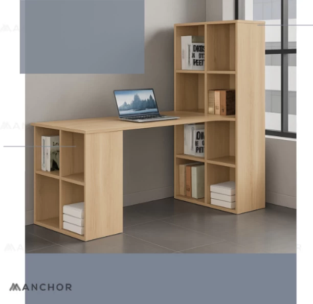 Anchor Multi-functional Office Table with Bookshelf Storage & Compartments Multipurpose Table – Brown - Image 2