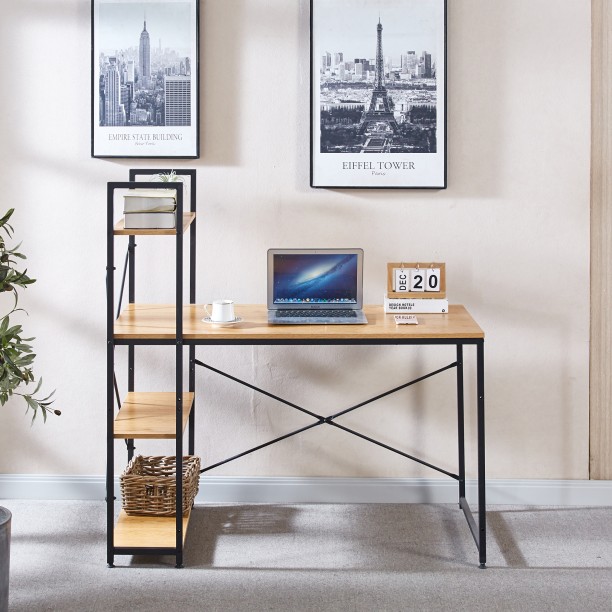 Artisign Desk with Shelves,Computer Desk with 4 Tier Bookshelves Reversible CompactModern PC Workstation Writing Table Home Office Desk 4 Tier Storage Rack Shelf for Office-Yellow Engineered Wood Computer Desk - Image 5