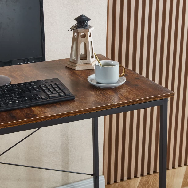 Golden Star Africa Industrial-style computer desk with 4-tier storage shelves 120 × 60 × 76 desk with side shelves wood and metal study and workstation suitable for apartments bedrooms and student rooms—a space-saving home office and gaming desk Multipurpose Table – Berlin Rustic - Image 2