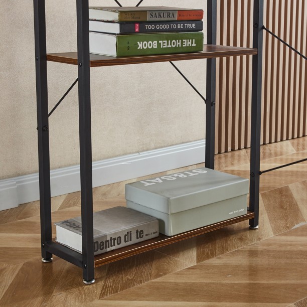 Golden Star Africa Industrial-style computer desk with 4-tier storage shelves 120 × 60 × 76 desk with side shelves wood and metal study and workstation suitable for apartments bedrooms and student rooms—a space-saving home office and gaming desk Multipurpose Table – Berlin Rustic - Image 4