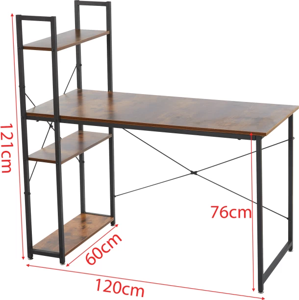 Golden Star Africa Industrial-style computer desk with 4-tier storage shelves 120 × 60 × 76 desk with side shelves wood and metal study and workstation suitable for apartments bedrooms and student rooms—a space-saving home office and gaming desk Multipurpose Table – Berlin Rustic - Image 5