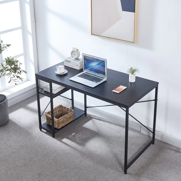 ArtisanFurnitureWarehouse Furniture 120 × 60 × 75cm office desk double-layer side storage rack industrial metal frame writing desk multi-purpose learning and gaming suitable for both home and apartment work and study-Black Multipurpose Table - Image 4