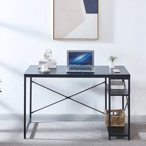 ArtisanFurnitureWarehouse Furniture 120 × 60 × 75cm office desk double-layer side storage rack industrial metal frame writing desk multi-purpose learning and gaming suitable for both home and apartment work and study-Black Multipurpose Table - Image 5