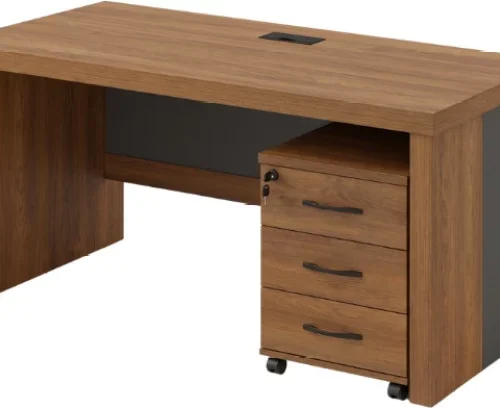 Decorum & Co. Office Desk with Cabinet Office Table – Brown with dark contrasting panels