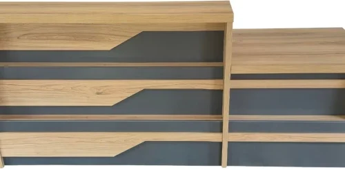 Flatpack DIY Wrexham Reception Desk 250cm Multipurpose Table – Sahara & Storm Grey