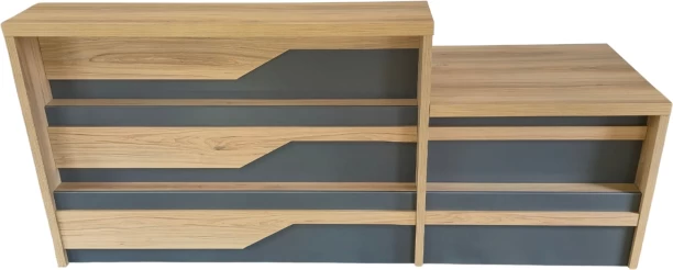 Flatpack DIY Wrexham Reception Desk 250cm Multipurpose Table – Sahara & Storm Grey