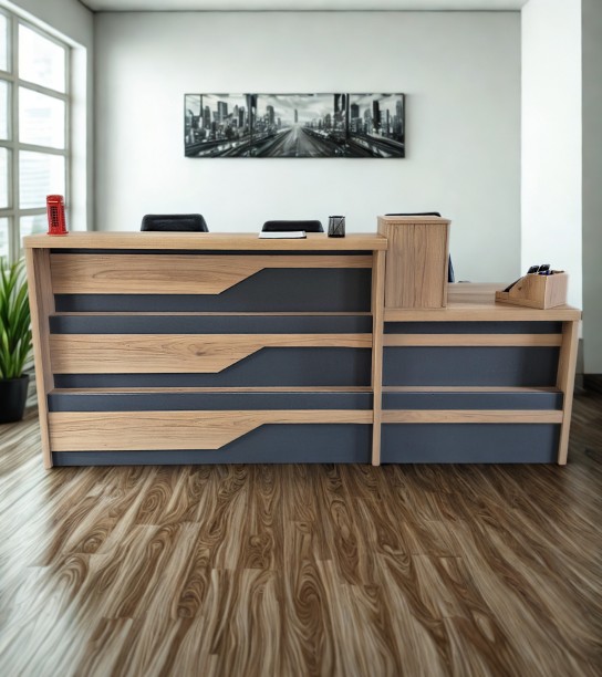Flatpack DIY Wrexham Reception Desk 250cm Multipurpose Table – Sahara & Storm Grey - Image 6
