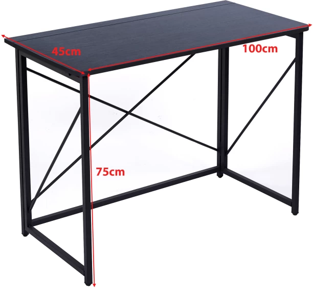 Artisan Furniture 100 × 45 × 75cm Foldable Storage Computer Desk Writing Desk with X-shaped Metal Frame Space Saving Suitable for Home Office Bedroom Dormitory Work-Black Multipurpose Table - Image 2