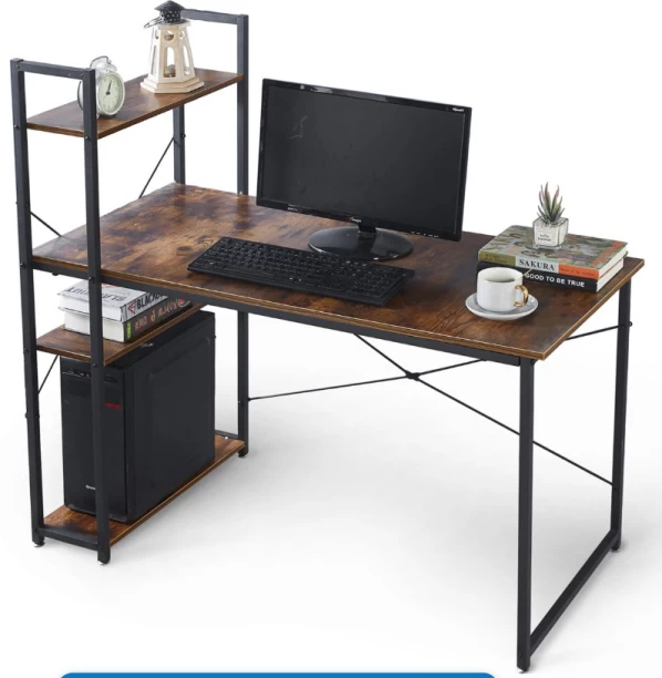 VIVIDITTO Computer Desk Storage Shelf Office Student Desk Multipurpose Table – Burning Wood