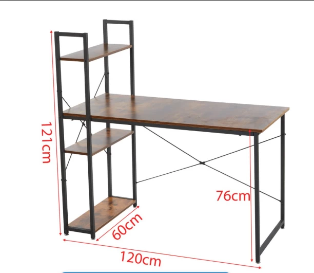 VIVIDITTO Computer Desk Storage Shelf Office Student Desk Multipurpose Table – Burning Wood - Image 2