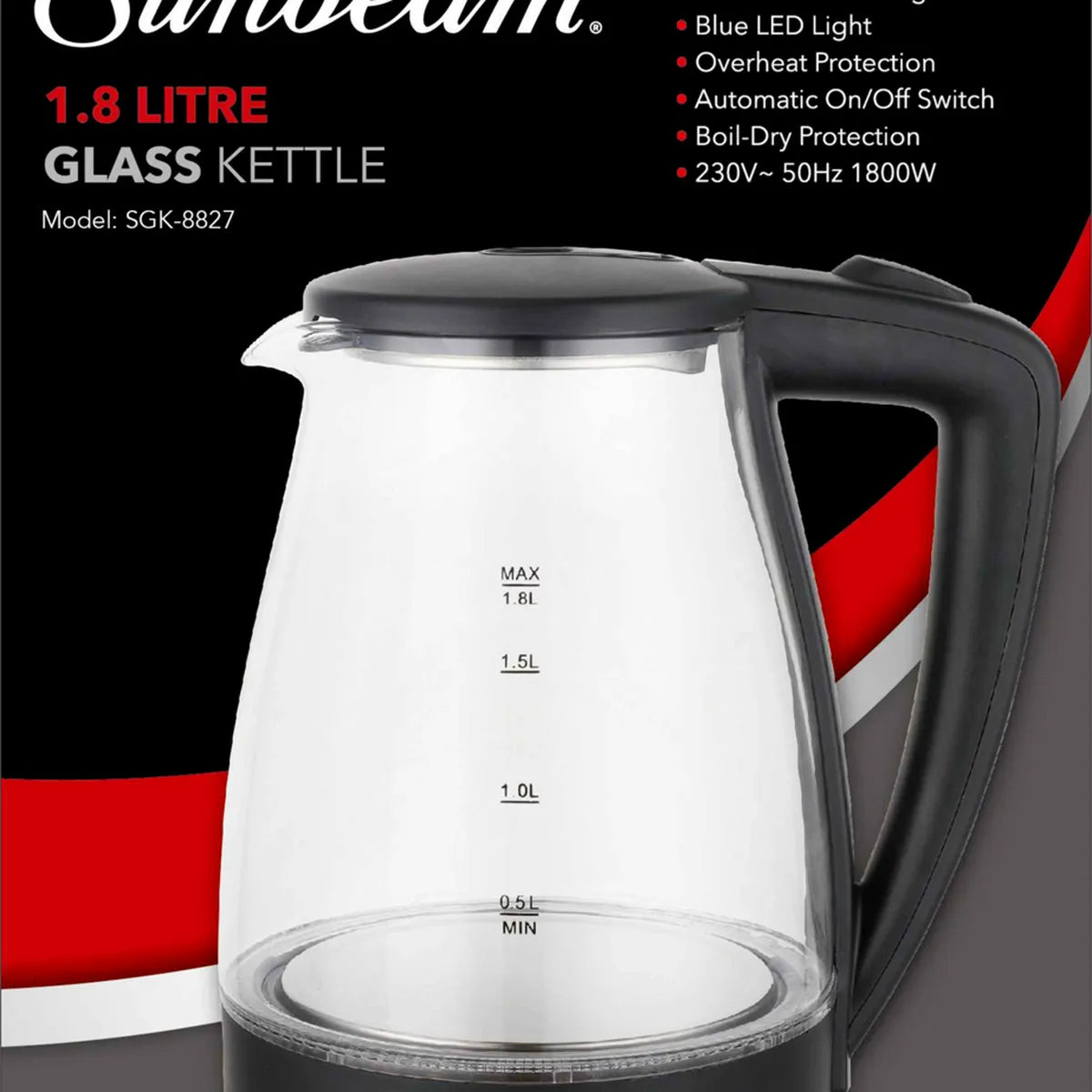 Sunbeam Black Glass Kettle — 1.8L — 1800W — SGK-8827 - Image 2
