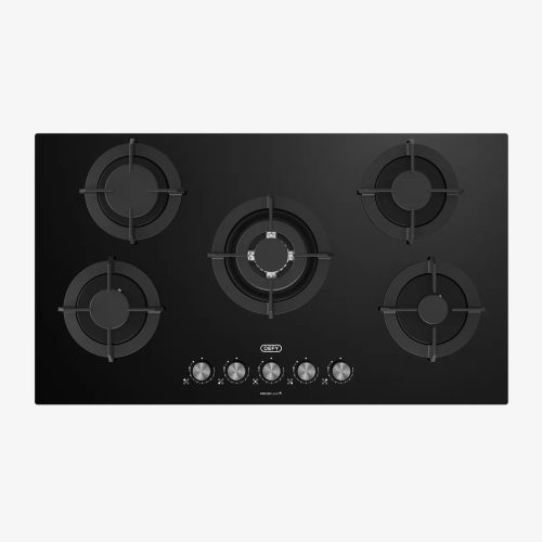 Defy 90cm Gemini Gas on Glass Hob with Wok Black — DHG905