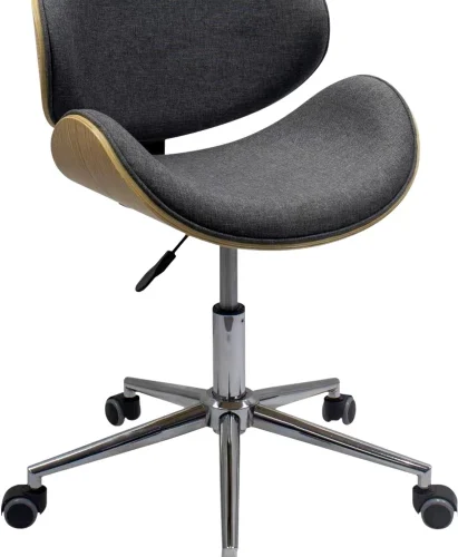 Everfurn Amos Mid Back PU Leather - Grey Fabric with Light Wood Office Executive Chair – black