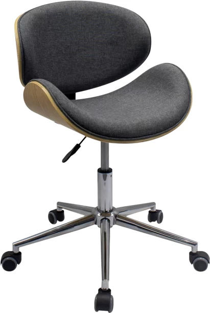 Everfurn Amos Mid Back PU Leather - Grey Fabric with Light Wood Office Executive Chair – black