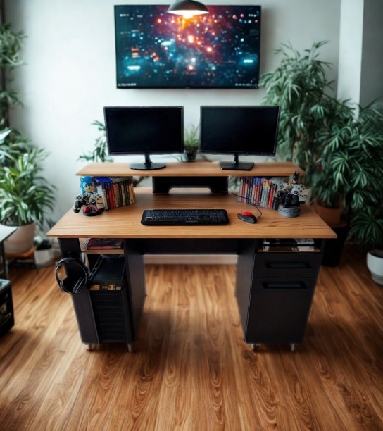 Vegas Gaming Desk Multipurpose Table – Ebony & Sahara - Image 5