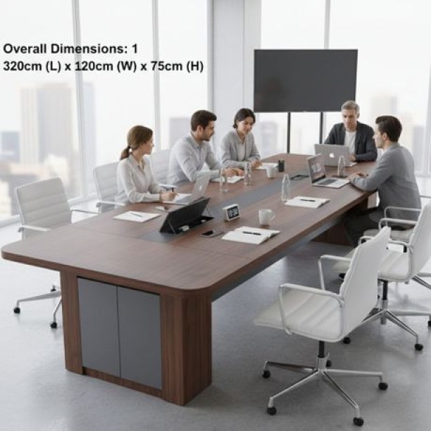 Smte Large Executive Boardroom Table - 320cm x 120cm - Rich Wood Grain Conference Table – Brown - Image 2