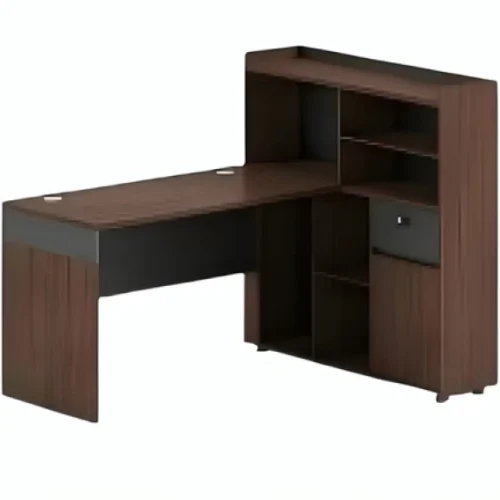 SMTE ZY1502 L-Shaped Office Desk with Integrated Storage - Wood & Dark Grey Office Table – Brown