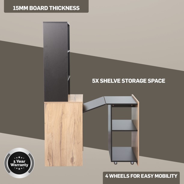 Everfurn 2 Tone Adaptive Desk with 5 Storage Shelves - Converts to a Bookshelf Office Table – Brown and Black - Image 4