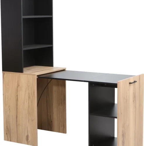 Everfurn 2 Tone Adaptive Desk with 5 Storage Shelves - Converts to a Bookshelf Office Table – Brown and Black