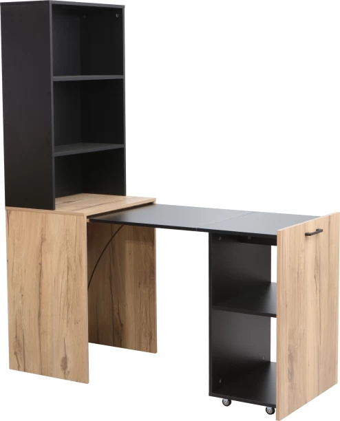 Everfurn 2 Tone Adaptive Desk with 5 Storage Shelves - Converts to a Bookshelf Office Table – Brown and Black
