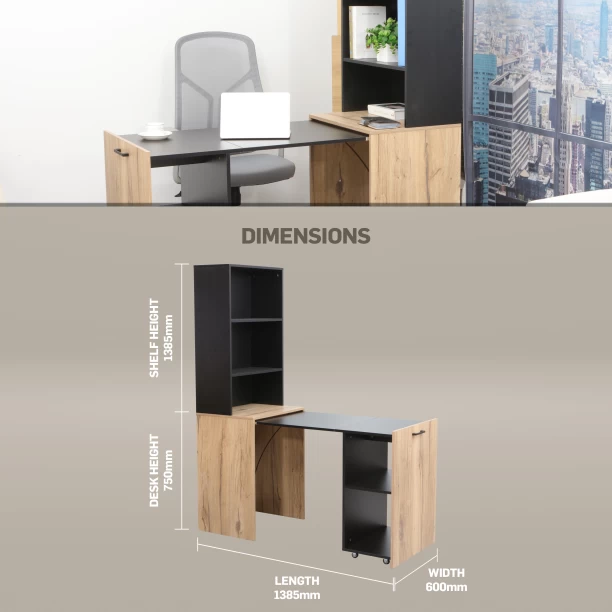 Everfurn 2 Tone Adaptive Desk with 5 Storage Shelves - Converts to a Bookshelf Office Table – Brown and Black - Image 3