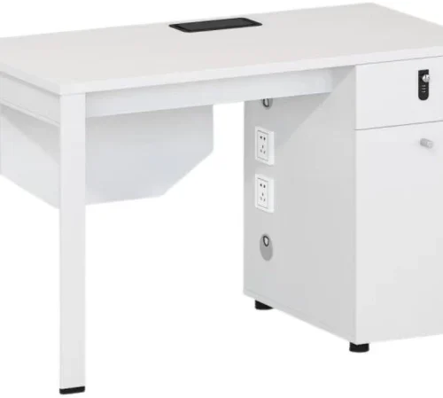SMTE 1406 140cm Office Desk - Built-in Power Station & Security Lock Office Table – White