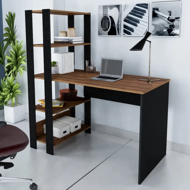 Charms Rustic Black Study & Work Desk with Shelves Multipurpose Table – Black, Rustic - Image 2